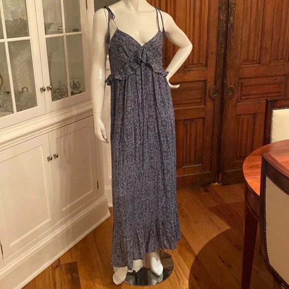Love Stitch | Dresses | Love Stitch Blue Maxi Dress With Gold Streaks |  Poshmark